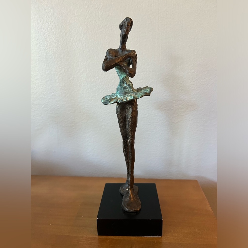 Bronze Fine Art Sculpture, Vintage, Ballerina Dancer, 10”, Forged, On 3x3 Base